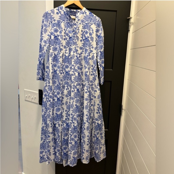 Tuckernuck Ro's Garden Bluefanny Rio Maxi Midi Dress Long Sleeve Boho blue white - Picture 10 of 16